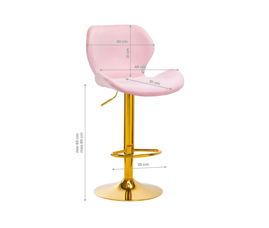 Tabouret cosmétique haut Liz  - Velours Rose et Or